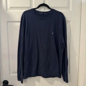 B Draddy Sweatshirt Men's Large Blue Cotton Spandex Kangaroo Pockets Long Sleeve